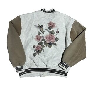Coquette Oversized Varsity Jacket Floral Rose Print XL‎ FOTL Bomber